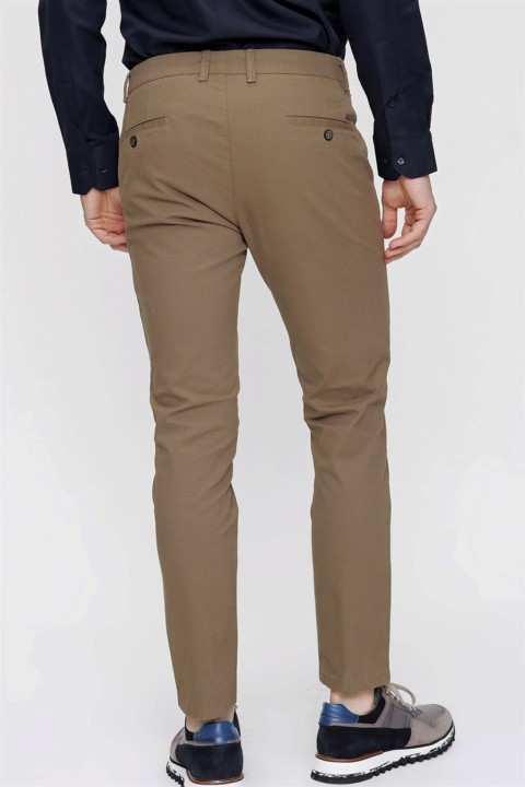 Men's Brown Cotton Slim Fit Side Pocket Linen Trousers 100350629