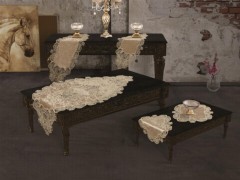 French Guipure Jasmine Velvet Living Room Set 5 Pieces Cappucino 100259406