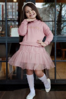 Girl Clothing - فستان بناتي رياضي بأكمام طويلة وقلنسوة مطبوع عليه حروف جميلة من التول 100327139 - Turkey