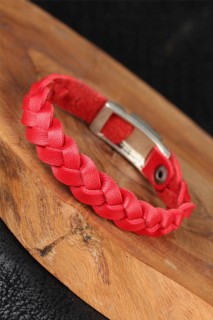 Red Color Knitted Model Metal Accessory Leather Men's Bracelet 100318837