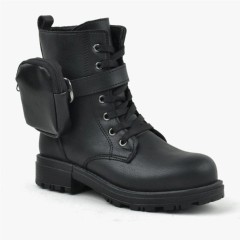 Girl Shoes - Schwarze Mädchenstiefel mit Reißverschluss und Schnürung 100342760 - Turkey