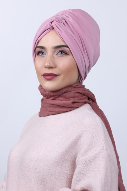 Woman Bonnet & Turban - Nœud Rose Réversible Os Rose Poudre - Turkey