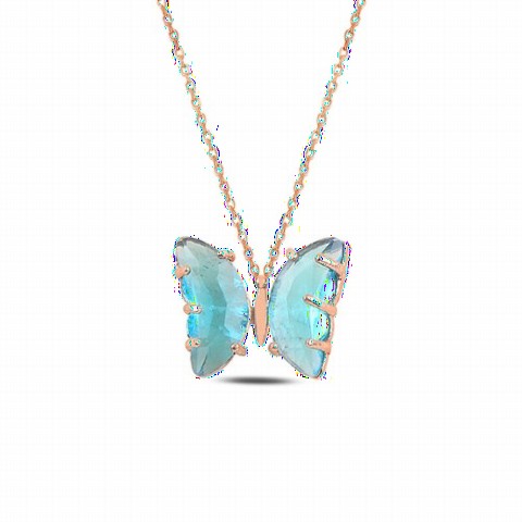 Blue Stone Butterfly Model Silver Necklace 100346949