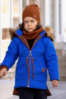 Boys - Girls Boys' Hoodie With Fur Collar And Berets Blue Coat 100328612 - Turkey