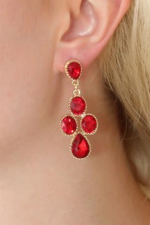 Jewelry & Watches - Gold Color Red Zircon Stone Women's Earrings 100328098 - Turkey