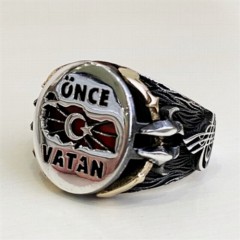 First Vatan Written Red Stone Silver Ring 100347890