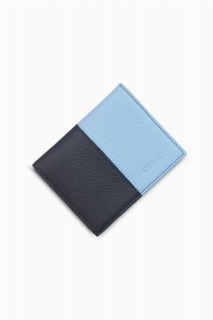 Wallet - Matte Turquoise/Navy Blue Leather Men's Wallet 100346012 - Turkey