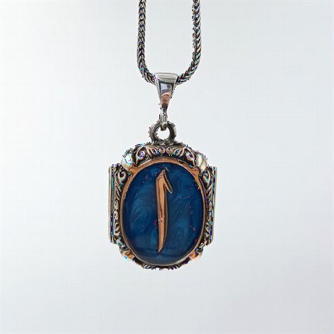 Blue Enamel Elif Embroidered Silver Necklace 100352215