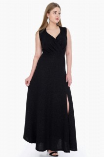 Plus Size Silvery Flexible Long Black Evening Dress 100276229