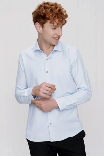 Men's Ice Blue Slim Fit Slim Fit Jacquard Solid Collar Long Sleeve Shirt 100350640