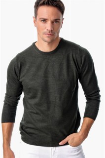 Men Clothing - Men Khaki Dynamic Fit Basic Crew Neck Knitwear Sweater 100345078 - Turkey