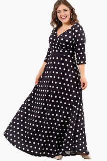 Plus Size - Polka Dot Lycra Plus Size Evening Dress 100276236 - Turkey