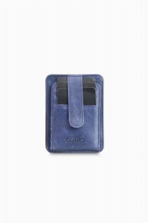 Wallet - Guard Vertical Crazy Navy Blue Leather Card Holder 100346132 - Turkey
