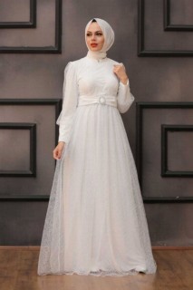 Woman Clothing - White Hijab Evening Dress 100337475 - Turkey