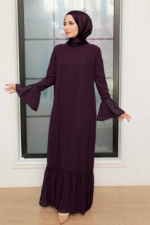 Woman Clothing - Dark Purple Hijab Dress 100340832 - Turkey