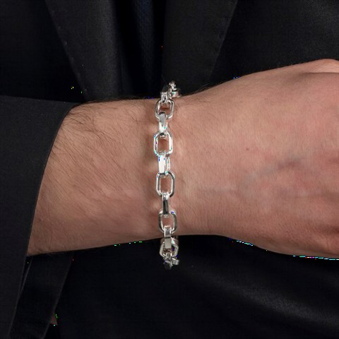 Bracelet - Thin Cube Silver Chain Bracelet 100350116 - Turkey