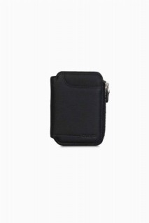 Wallet - Mini portefeuille en cuir véritable noir à demi-fermeture éclair 100346151 - Turkey
