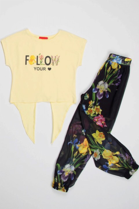 Boys Black Shorts With Floral Print and Scarf, Black Bottom Top Set 100327225