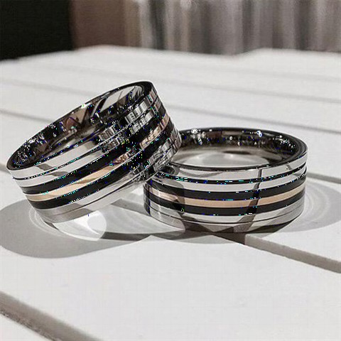 Men - Striped Women's Men's Silver Wedding Ring 100347907 - Turkey