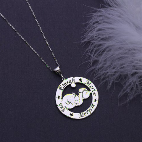 Multi Name Written Baby Figured Silver Necklace 100347453