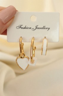 jewelry - White Enamel Heart Pattern Earring Set 100319861 - Turkey