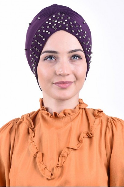 Woman Bonnet & Hijab - قبعة بركة اللؤلؤ الأرجواني - Turkey