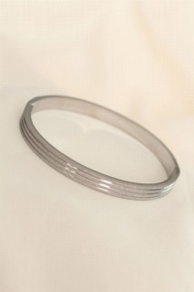 Bracelet - Steel Silver Color Striped Silvery Cuff Bracelet 100320058 - Turkey