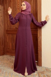 Wedding & Evening - Dark Dusty Rose Hijab Evening Dress 100339528 - Turkey