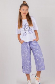 Kids - Girl's New Glittery Digital Floral Printed Lilac Pants Suit 100327957 - Turkey
