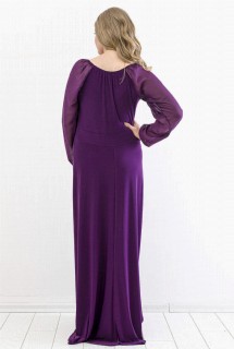 Plus Size Evening Dress With Sleeves Chiffon Long Evening Dress Purple 100276313