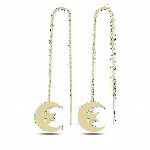 Jewelry & Watches - Moon Figured Dangle Women's Silver Earrings Gold 100346683 - Turkey