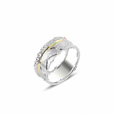 Men - Infinity Pattern Gold Sliver Detailed Silver Wedding Ring 100347022 - Turkey