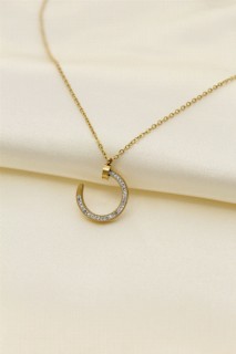 Necklaces - Steel Gold Color Zircon Stone Nail Model Women Necklace 100319336 - Turkey