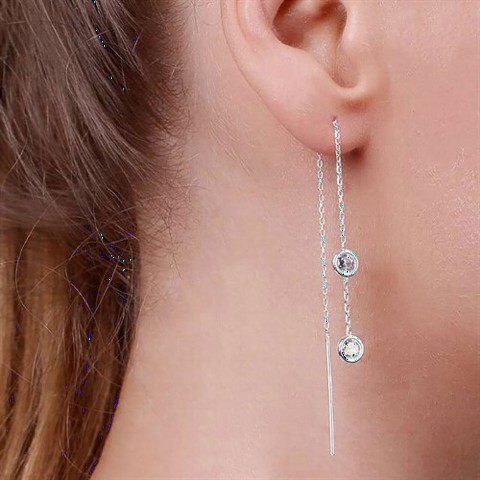 jewelry - Double Round Sterling Silver Earrings With Zircon Stone 100347586 - Turkey