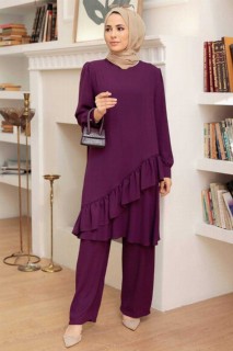 Plum Color Hijab Suit Dress 100341078