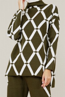 Women's Diamond Patterned Double Colored Double Knitwear Suit 100352576