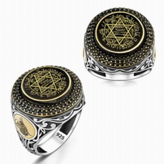 Men Shoes-Bags & Other - Seal of Prophet Solomon Embroidered Zircon Stone Silver Men's Ring Black 100348146 - Turkey