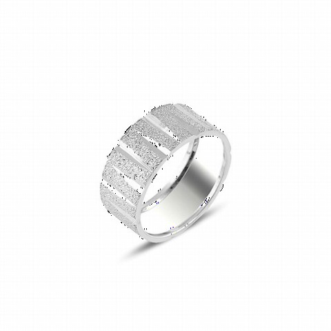 Men - Line Detailed Silvery Wedding Ring 100346992 - Turkey