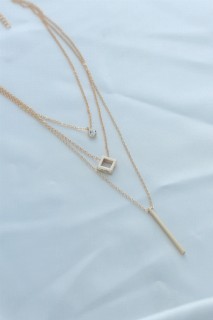 Necklaces - Gold Color Square Extension Detail Multiple Women's Necklace 100327911 - Turkey
