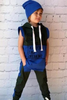Boys Hoodie and Beret Printed Green Tracksuit 100327482