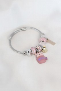 Jewelry & Watches - Pink Cat Figure Star Detail Silver Color Charm Steel Women's Bracelet 100327741 - Turkey
