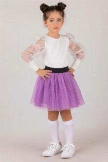 Kids - Girl's Organza Sleeve Glittery Lilac Skirt Suit 100327195 - Turkey