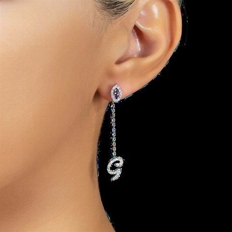 Earrings - أقراط فضية من حجر بخت شهر فبراير 100350143 - Turkey