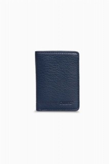 Wallet - Portefeuille pour homme en cuir véritable bleu marine extra fin 100345340 - Turkey