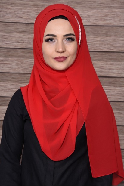 Woman Bonnet & Hijab - Châle Pierre Élégant Rouge - Turkey