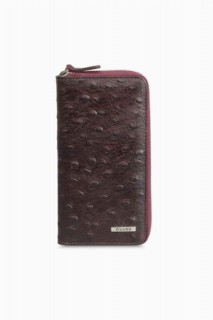 Handbags - Guard Claret Red Ostrich Print Zipper Portfolio Wallet 100345823 - Turkey