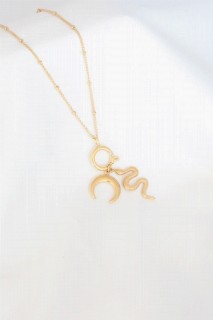 Necklaces - Snake And Moon Figure Gold Color Steel Women Necklace 100327713 - Turkey