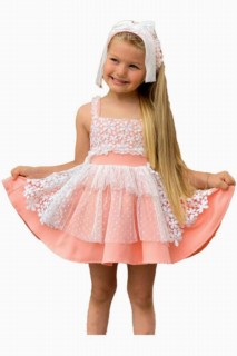Kids - Girl Daisy Lace Embroidered Polka Dot Tulle Powder Dress 100327217 - Turkey