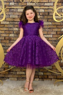 Girl Clothing - Girl's Flower Embroidered Skirt Fluffy Tulle Purple Evening Dress 100328406 - Turkey