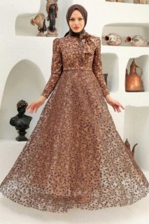 Evening & Party Dresses - Brown Hijab Evening Dress 100339994 - Turkey